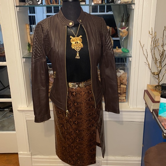 Michael Michael Kors Dark Brown Genuine Leather Moto Jacket size XS - Picture 3 of 12